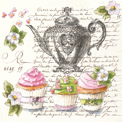 Салфетка для декупажа SLOG-041201 33 x 33 cm Retro Cupcakes and Teapot ― VIP Office HobbyART