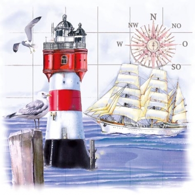 Салфетка для декупажа 370560 33 x 33 cm Lighthouse & Compass ― VIP Office HobbyART