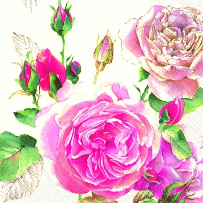 Салфетка для декупажа L-541390 33 x 33 cm TEA ROSE white ― VIP Office HobbyART