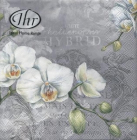 Салфетка для декупажа L-494645 33 x 33 cm WHITE ORCHIDS grey  ― VIP Office HobbyART